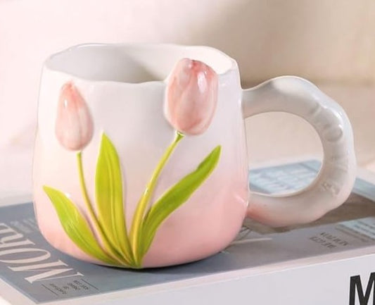 Taza Tulipanes de Alto Relieve de Lujo - Tazas para Ellas
