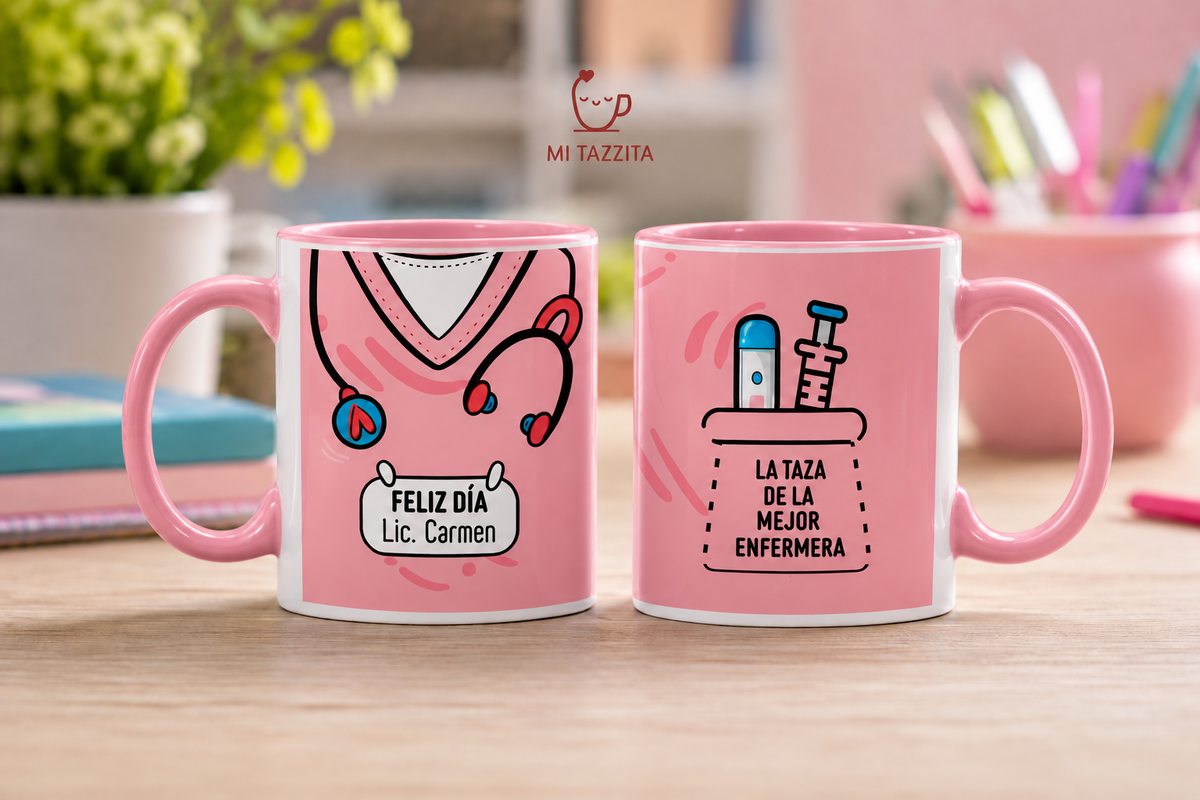 Taza Uniforme de Enfermera Rosado Personalizado con Nombre | Tazas Enf…