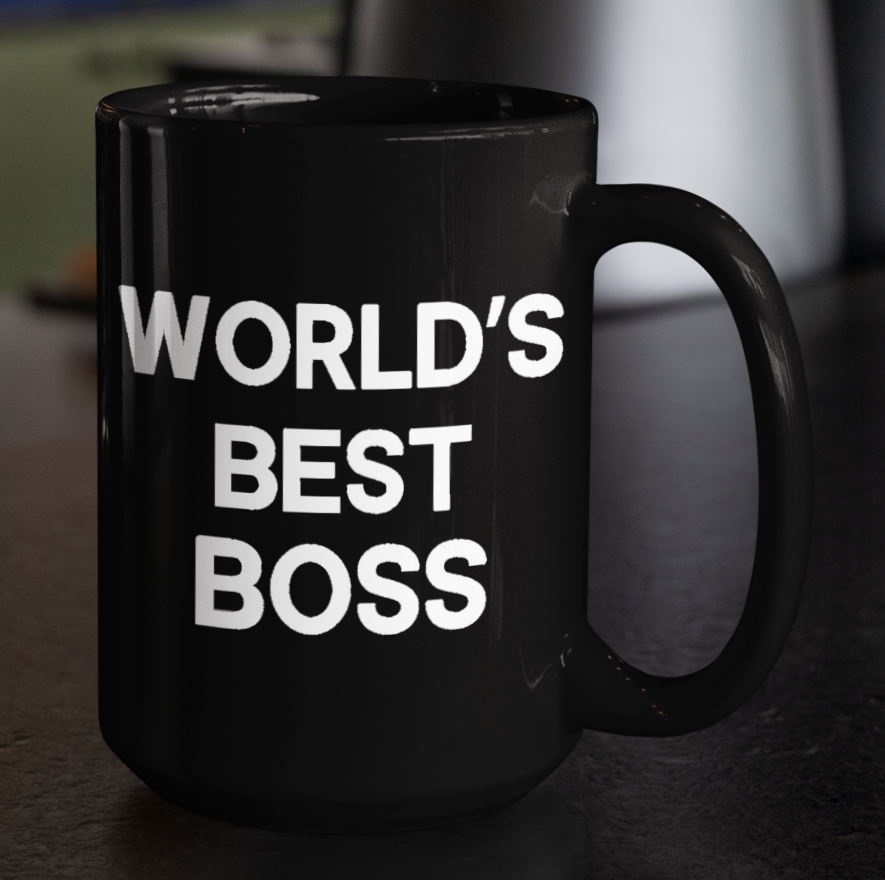Taza World's Best Boss- Taza Negra 15 oz - Taza de The Office- Tazas de series