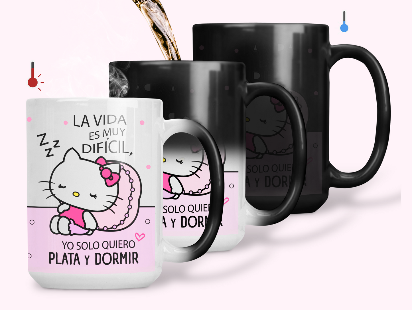 Taza Yo solo quiero Plata y Dormir | Tazas Hello Kitty | Taza Mágica de 15 oz