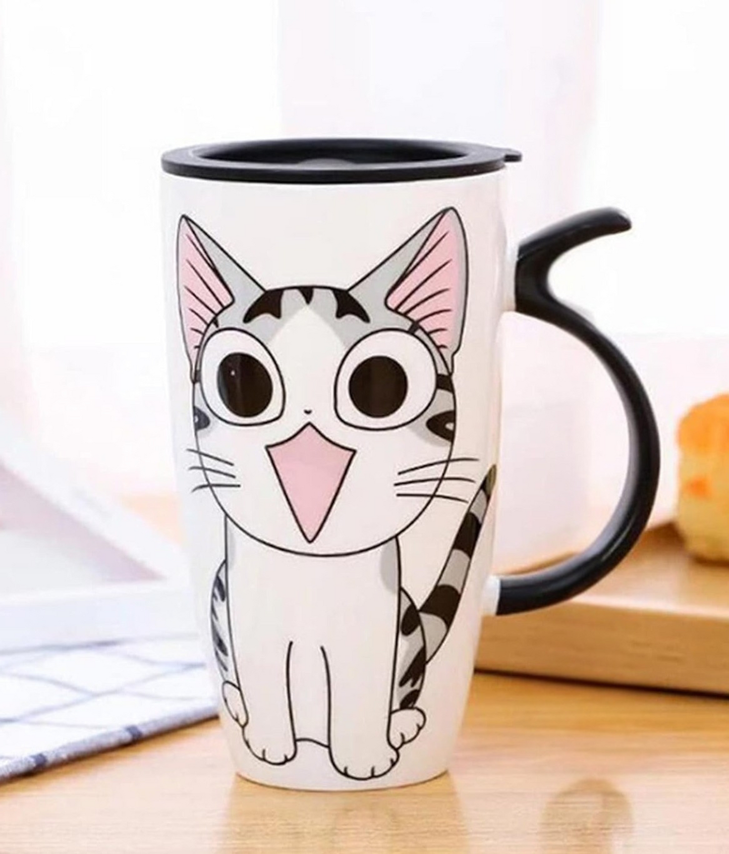 Taza de Gatito Chi Sonriente con Tapa - Taza Gatos