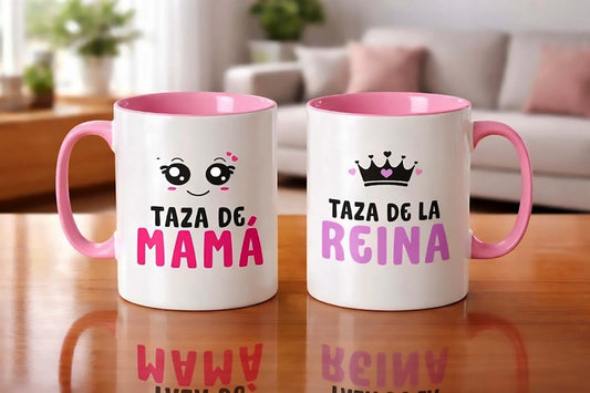 Taza de la Reina, Taza de Mamá | Tazas Día de la Madre - Tazas para Mamá - Blanca y Rosada de 11 oz