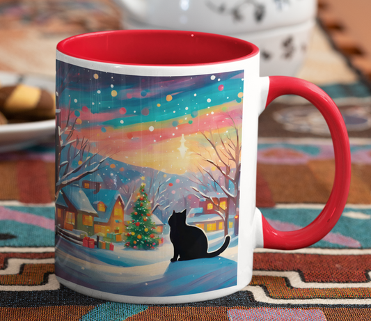 Taza Gato Negro Espaldas Navideño Taza Navidad Taza Navideña