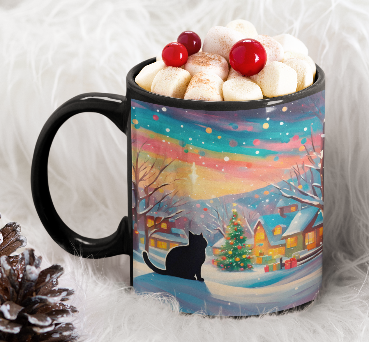 Taza Gato Negro Navideño Taza Navidad Taza Navideña