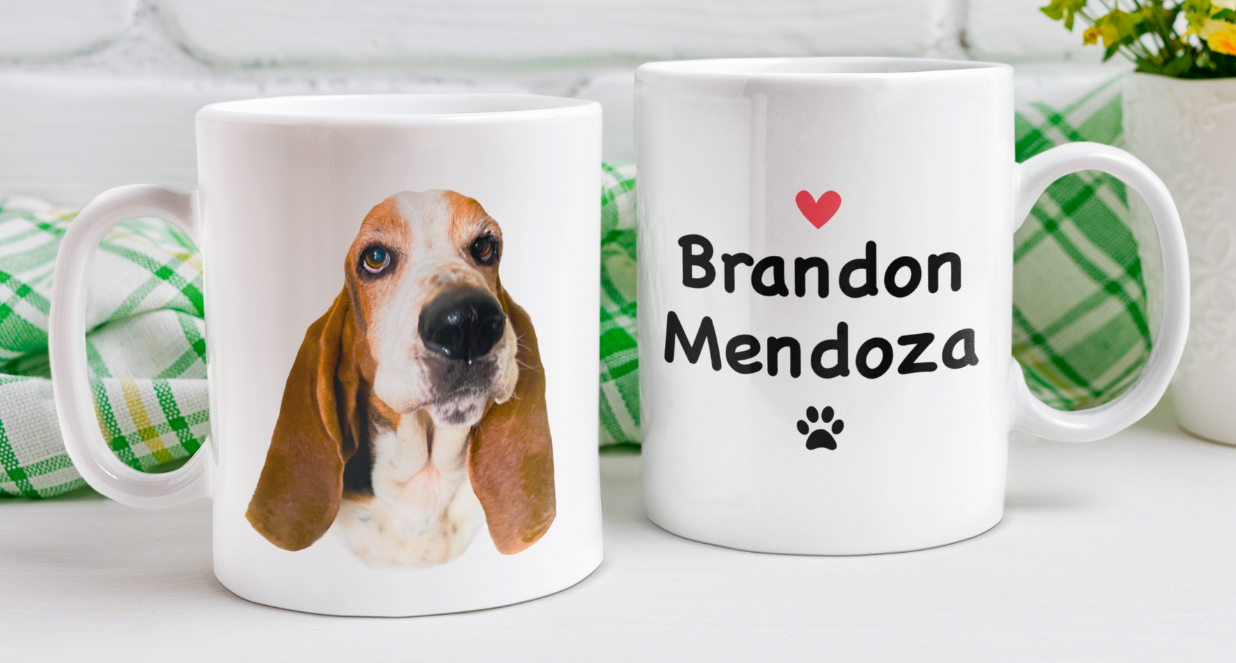 Tu Perro en tu taza con Nombre y Apellido - Taza Blanca de 11 oz - Tazas de Perros