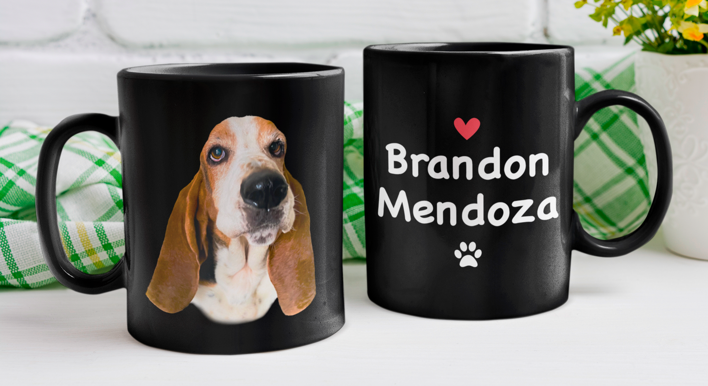 Tu Perro en tu taza con Nombre y Apellido - Taza Negra de 11 oz - Tazas de Perros