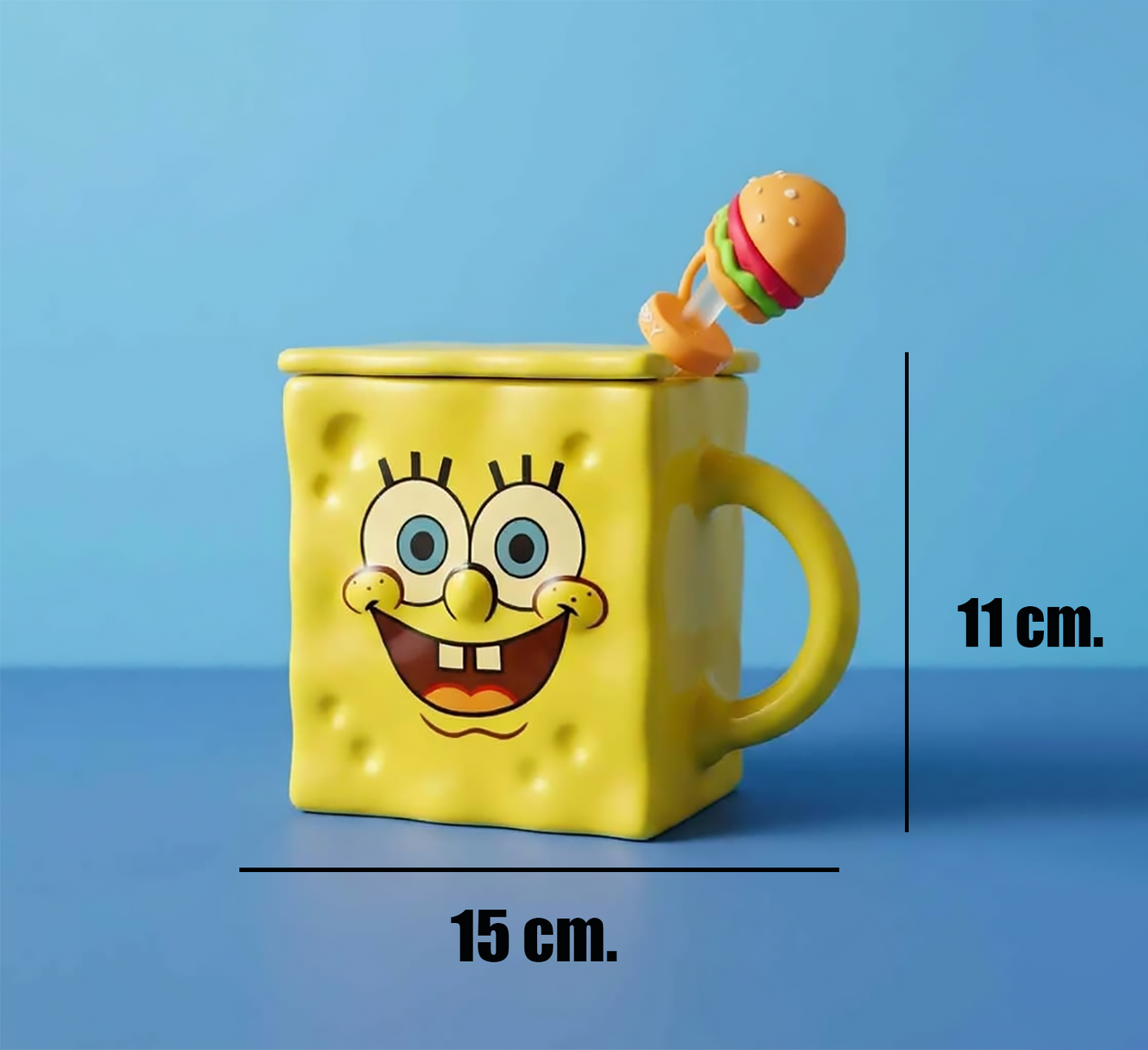 Taza Bob Esponja con Tapa y Sorbete | Tazas Bob Esponja