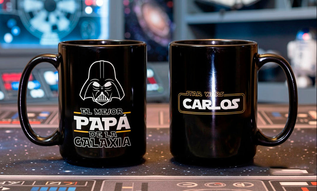 Taza El Mejor Papá de la Galaxia Personalizado con Nombre | Tazas para Papá | Taza Negra de 15 oz