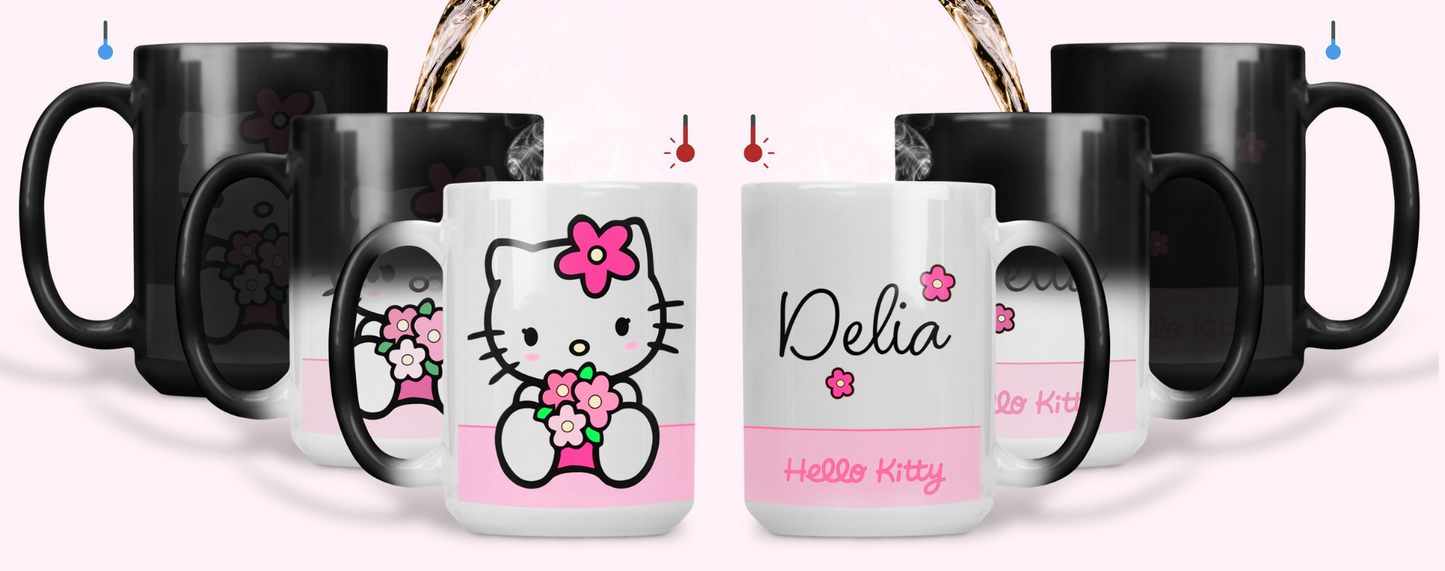 Taza Hello Kitty con tu Nombre Personalizado | Tazas Hello Kitty | Taza Mágica de 15 oz