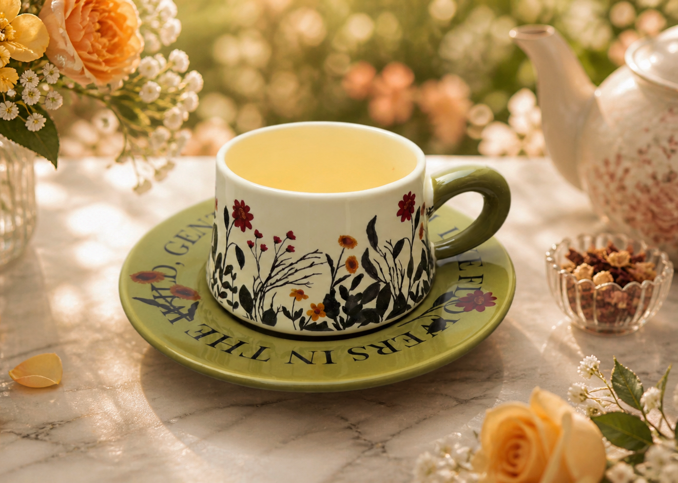 Taza de Flores con Plato de Colores | Tazas para Ellas