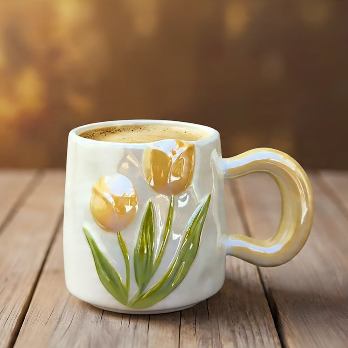 Taza Tulipanes Amarillo Perlado Brillante - Tazas para Ellas