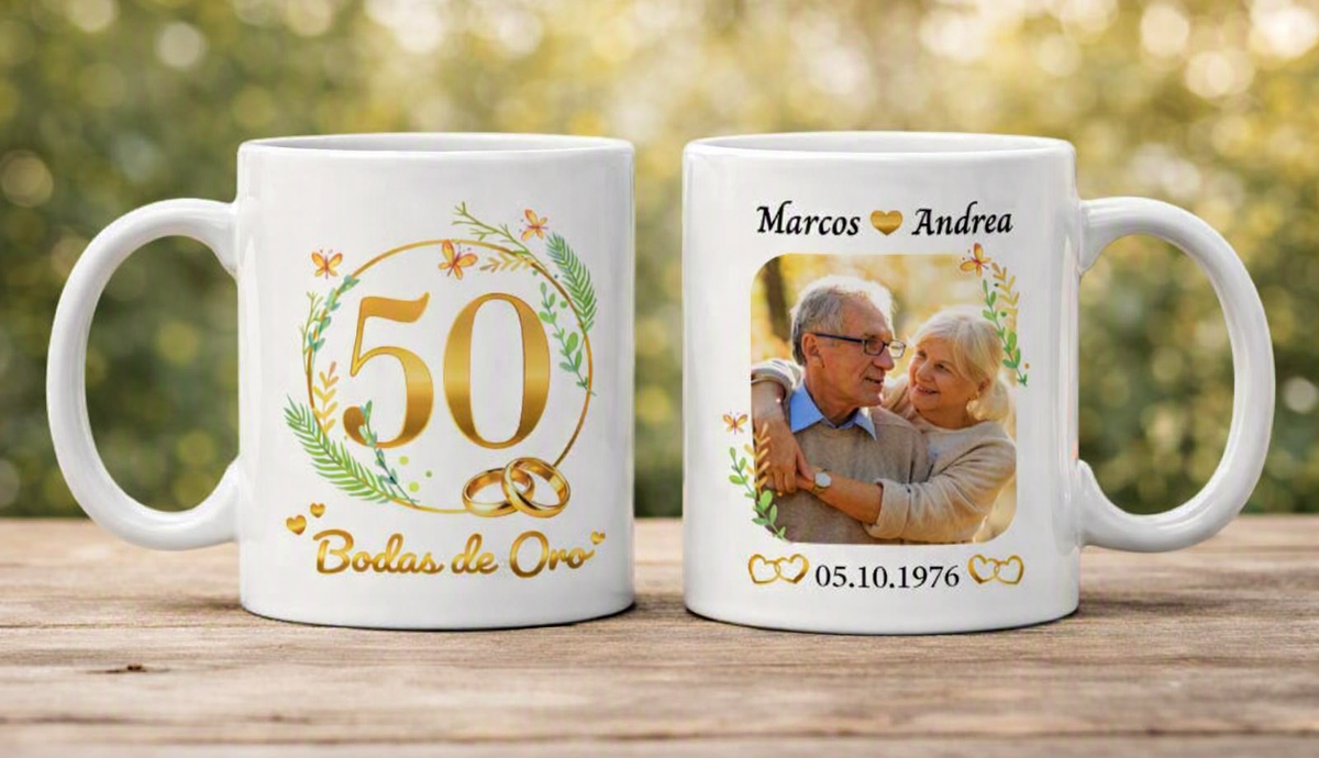 Taza Bodas de Oro Personalizado con Nombre y Foto