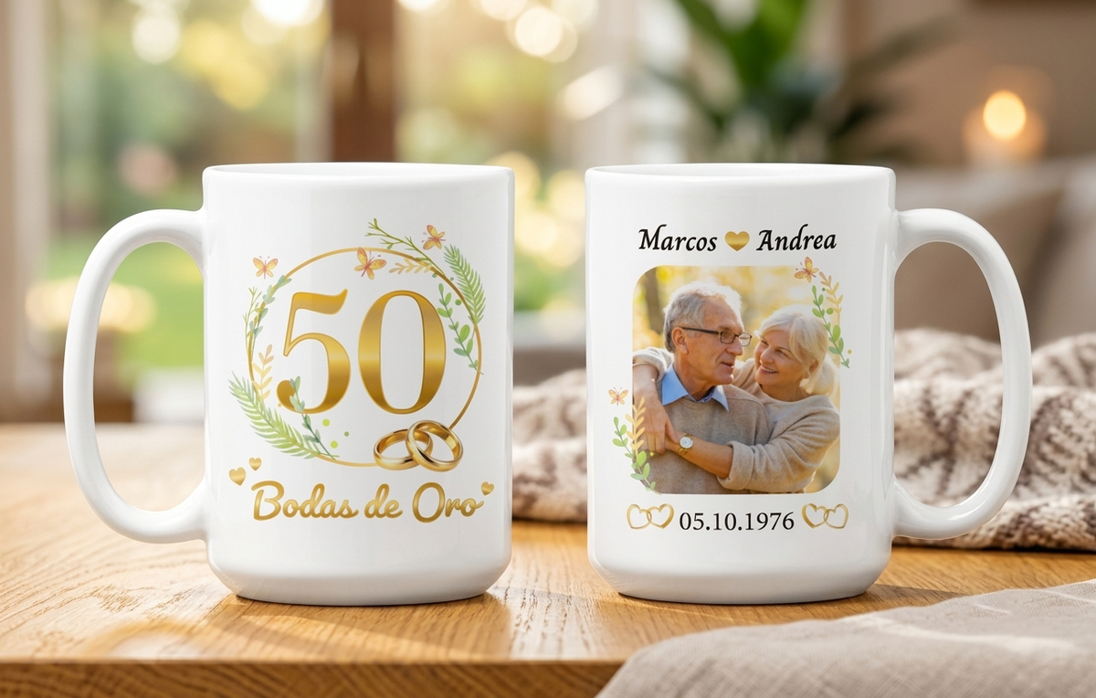 Taza Bodas de Oro Personalizado con Nombre y Foto