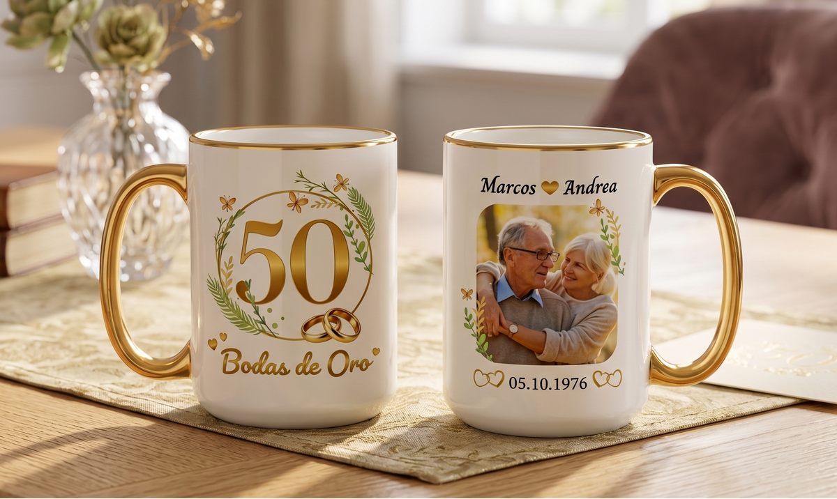 Taza Bodas de Oro Personalizado con Nombre y Foto