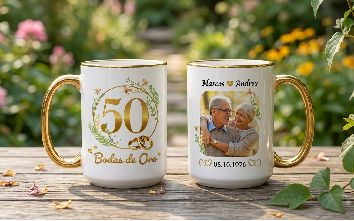 Taza Bodas de Oro Personalizado con Nombre y Foto