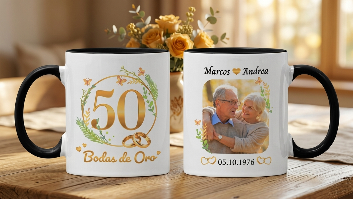 Taza Bodas de Oro Personalizado con Nombre y Foto