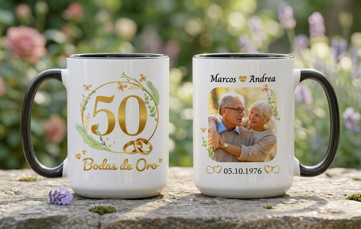 Taza Bodas de Oro Personalizado con Nombre y Foto