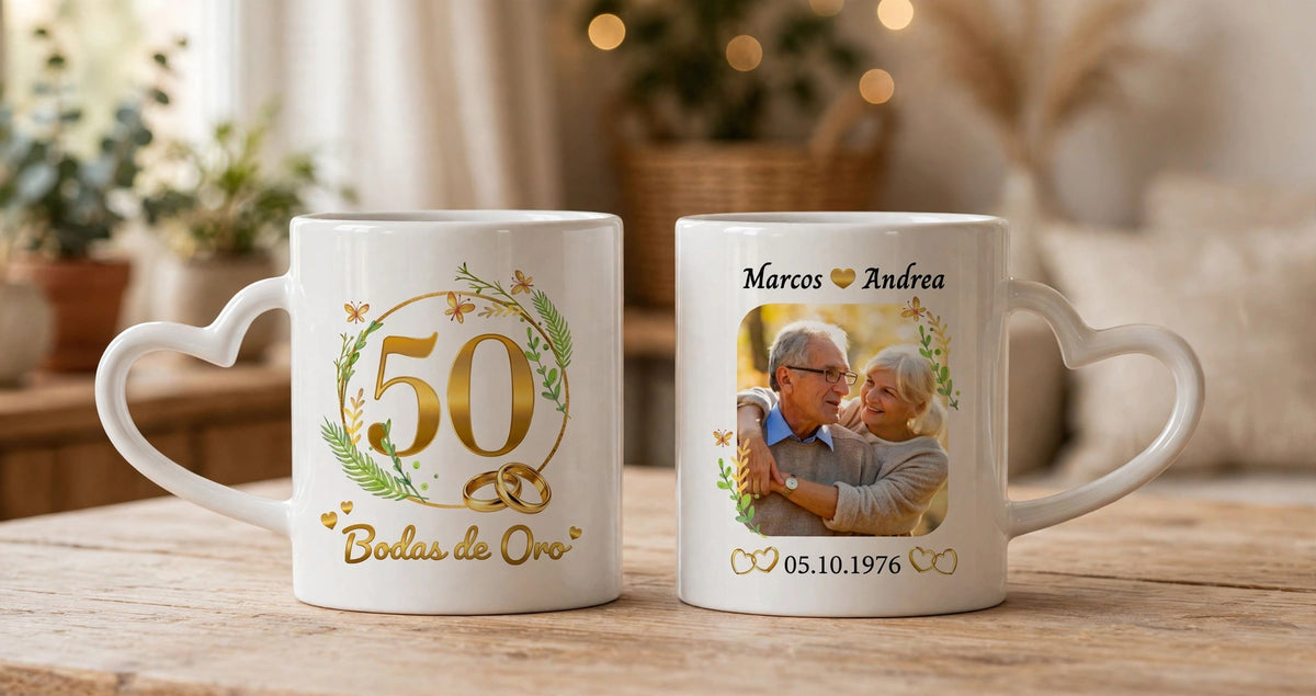 Taza Bodas de Oro Personalizado con Nombre y Foto
