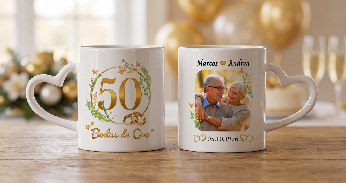 Taza Bodas de Oro Personalizado con Nombre y Foto