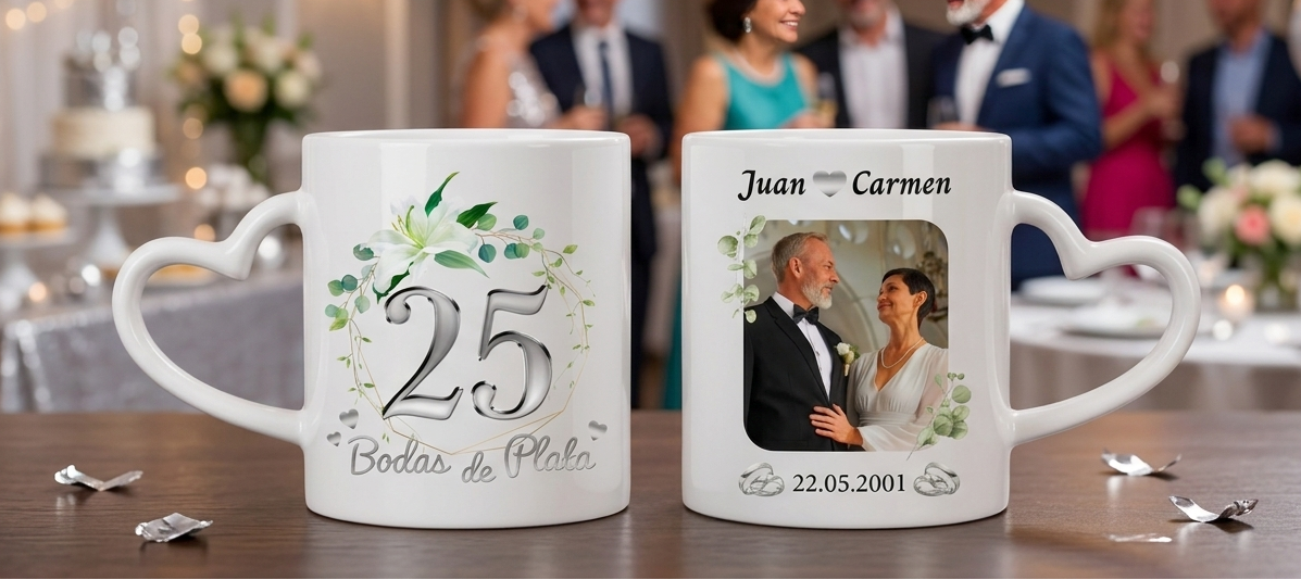 Taza Bodas de Plata Personalizado con Foto y Nombre