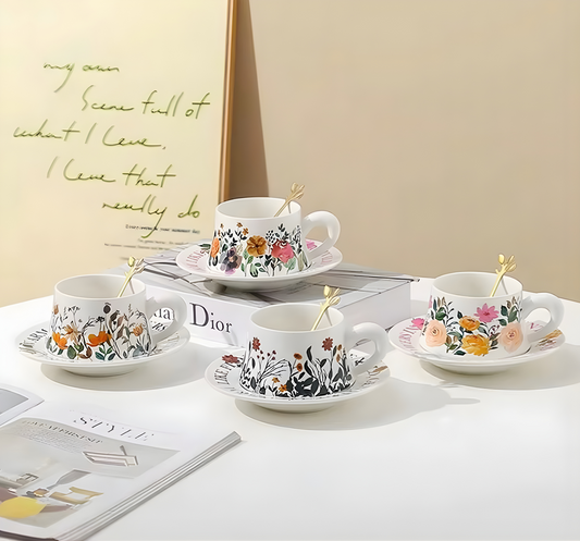 Taza de Flores con Plato