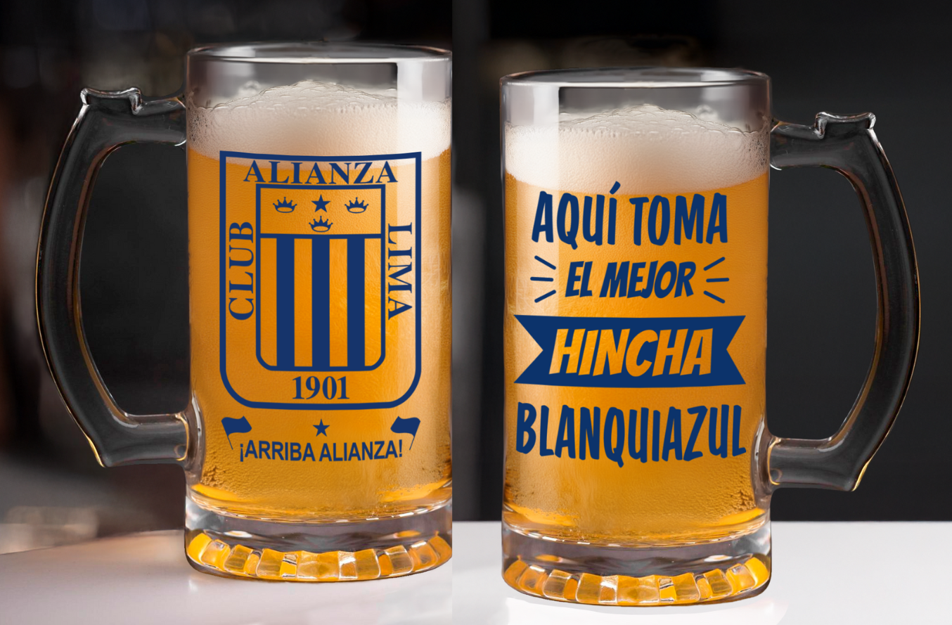 Chop Aquí Toma el Mejor Hincha Blanquiazul - Chop Cervecero Transparente de Alianza Lima- Chops Cerveceros de Fútbol