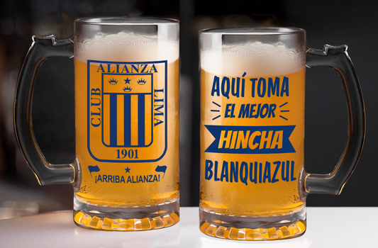 Chop Aquí Toma el Mejor Hincha Blanquiazul - Chop Cervecero Transparente de Alianza Lima- Chops Cerveceros de Fútbol