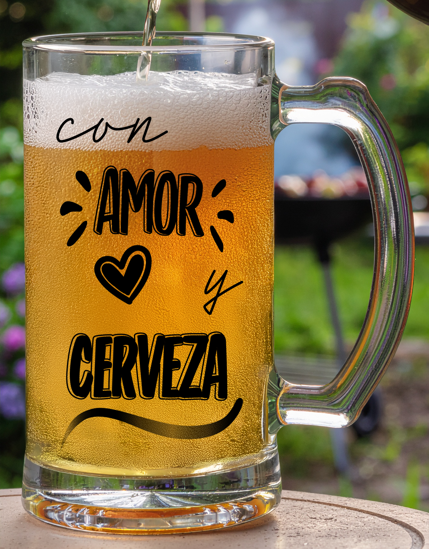 Chop Cervecero Transparente Con Amor y Cerveza - Chop Cervecero Día del Padre - Chops para Papá