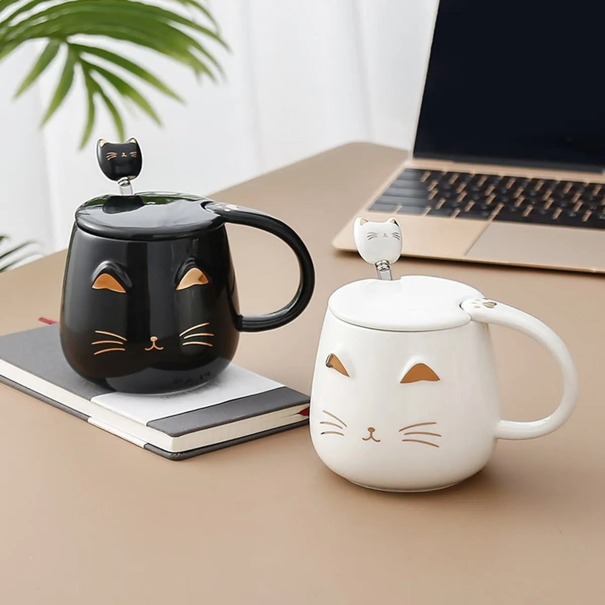 Taza de Tierno Gatito con Tapa y Cuchara - Taza de Gatos 