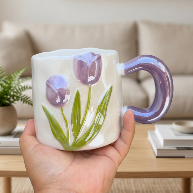 Taza Tulipanes Lila Perlado Brillante - Tazas para Ellas