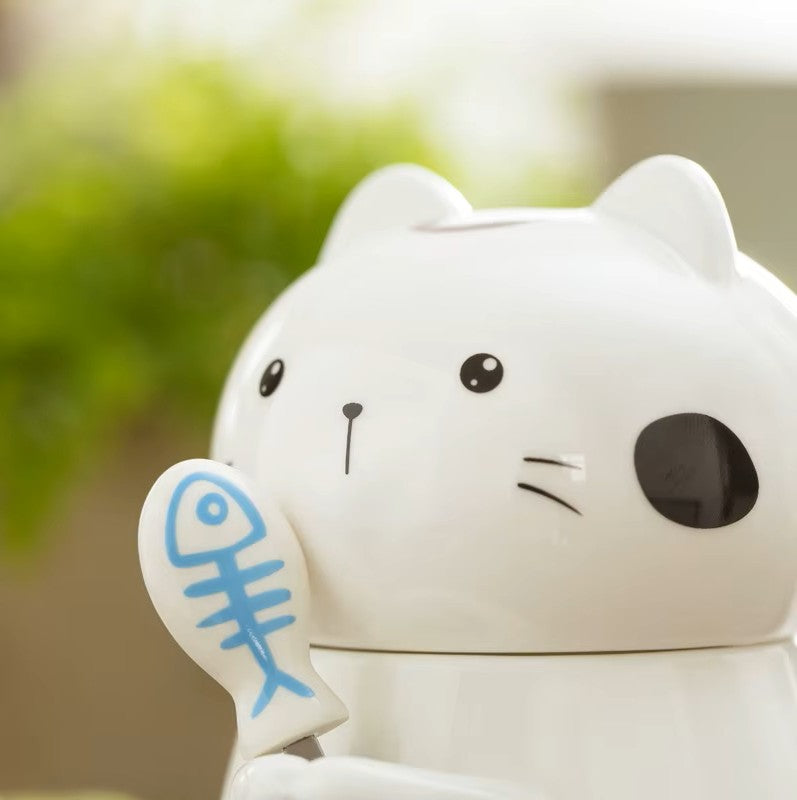 Taza Gatito Kawaii con Tapa y Cuchara - Taza Gatos
