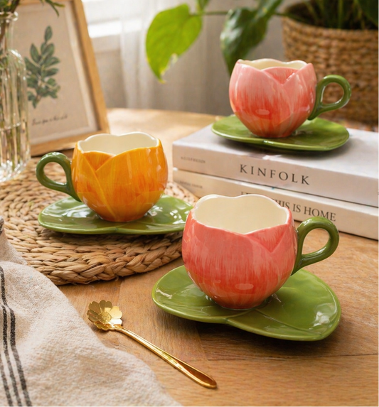 Hermoso Tulipán con Plato | Tazas para Ellas 