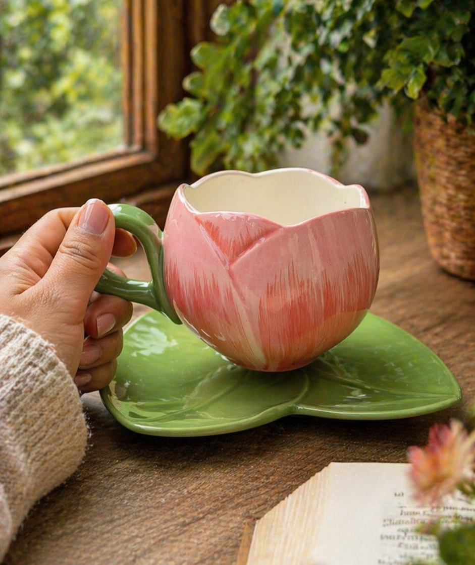 Hermoso Tulipán con Plato | Tazas para Ellas 