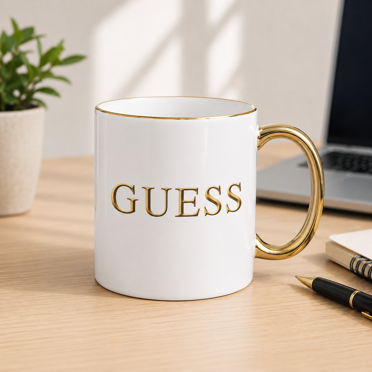 Taza con tu Logo | Tazas Personalizadas Corporativas | Taza Blanca y Dorada de 11 oz