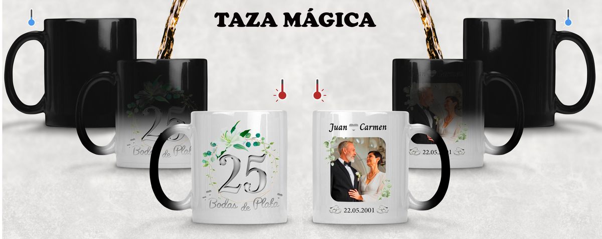 Taza Bodas de Plata Personalizado con Foto y Nombre