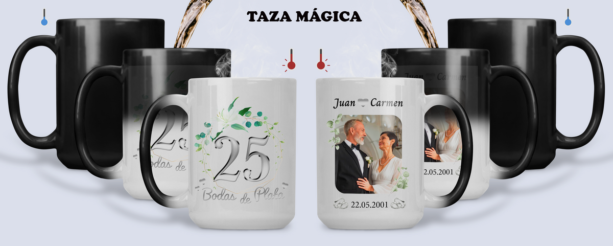 Taza Bodas de Plata Personalizado con Foto y Nombre