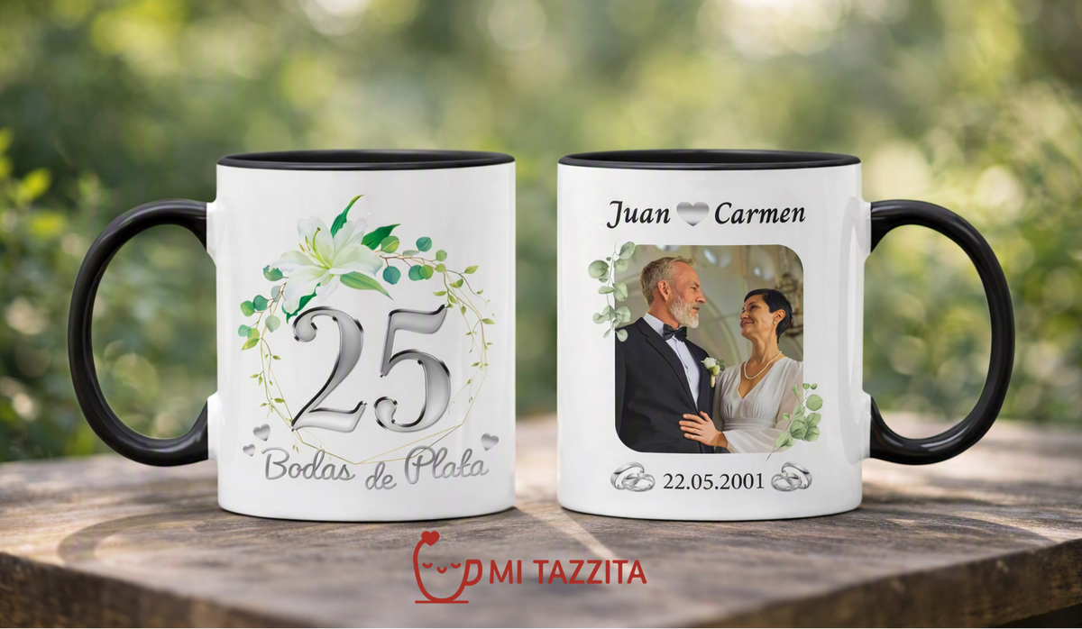 Taza Bodas de Plata Personalizado con Foto y Nombre
