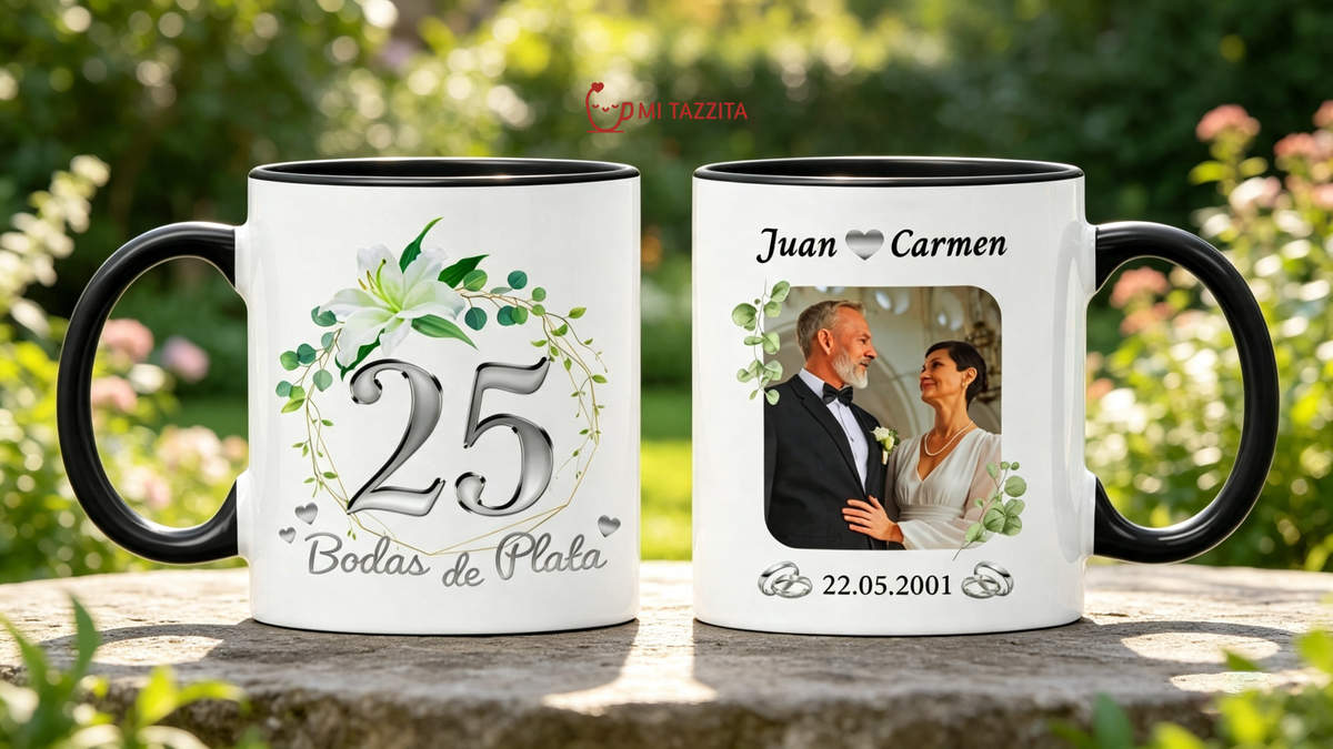 Taza Bodas de Plata Personalizado con Foto y Nombre