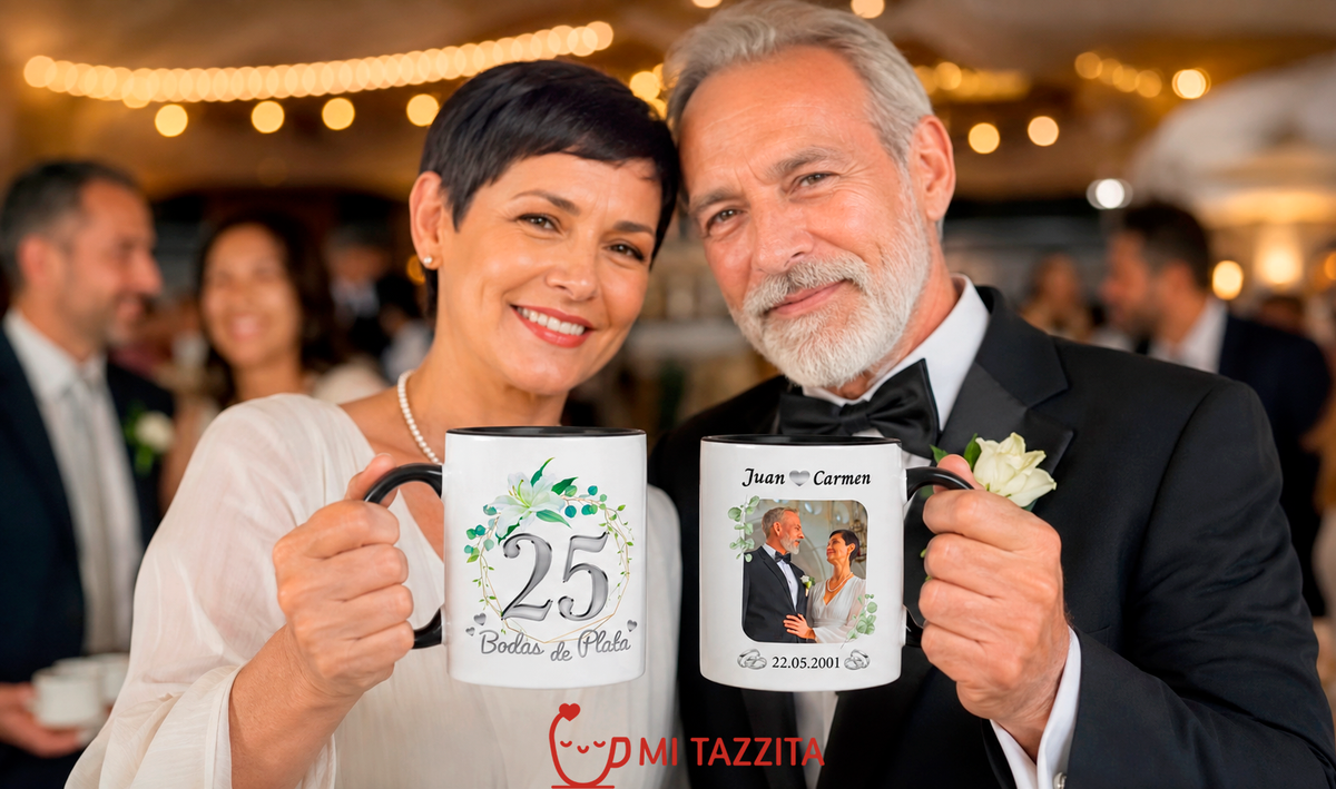 Taza Bodas de Plata Personalizado con Foto y Nombre