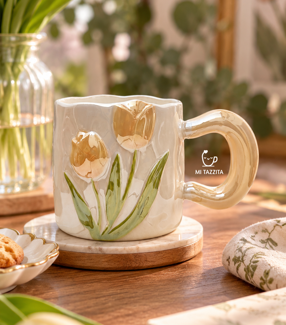 Taza Tulipanes Perlado Brillante
