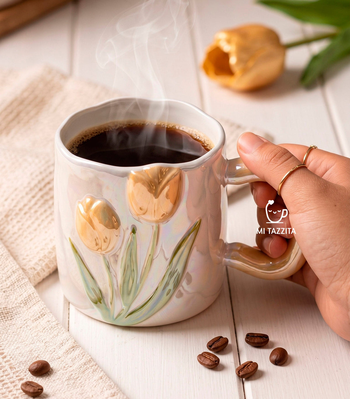 Taza Tulipanes Perlado Brillante