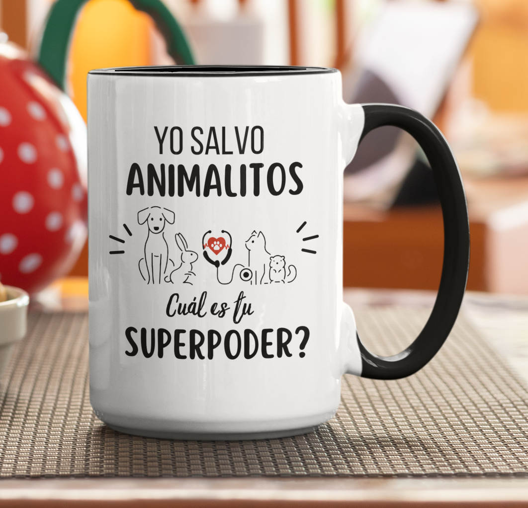 Taza Yo Salvo Animalitos ¿Cuál es tu superpoder? - Taza para Veterinario