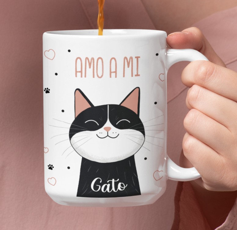 Taza Amo a Mi Gato - Taza Blanca 15 oz - Taza Gato