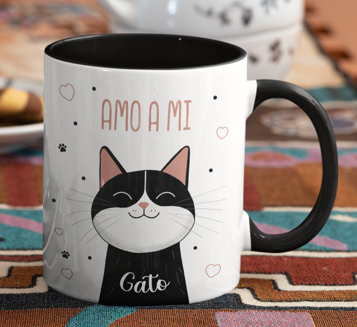Taza Amo a Mi Gato - Taza Blanca y Negra 11 oz - Taza Gato