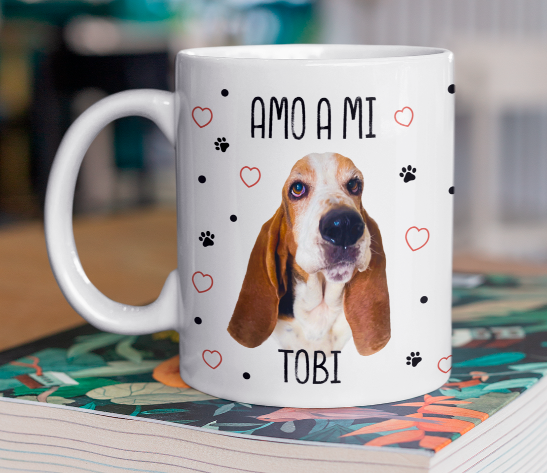Taza Amo a mi Perro Personalizado con Foto y Nombre - Tazas de Perros - Taza Blanca de 11 oz 