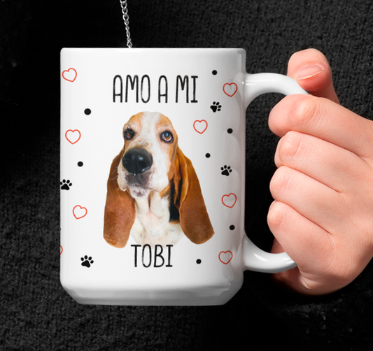 Taza Amo a mi Perro Personalizado con Foto y Nombre - Tazas de Perros - Taza Blanca de 15 oz 