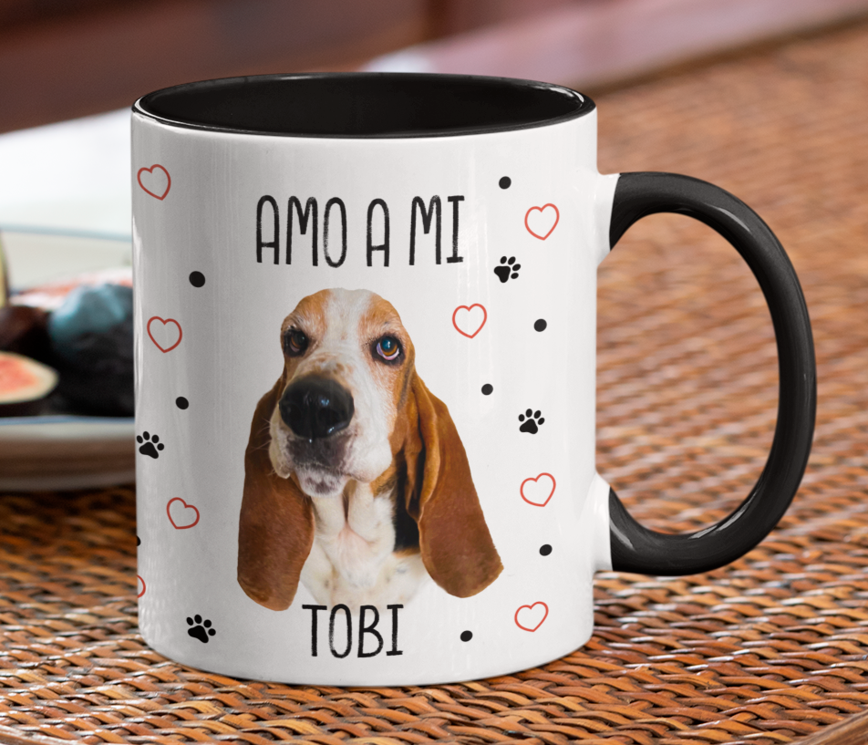Taza Amo a mi Perro Personalizado con Foto y Nombre - Tazas de Perros - Taza Blanca y Negra de 11 oz 
