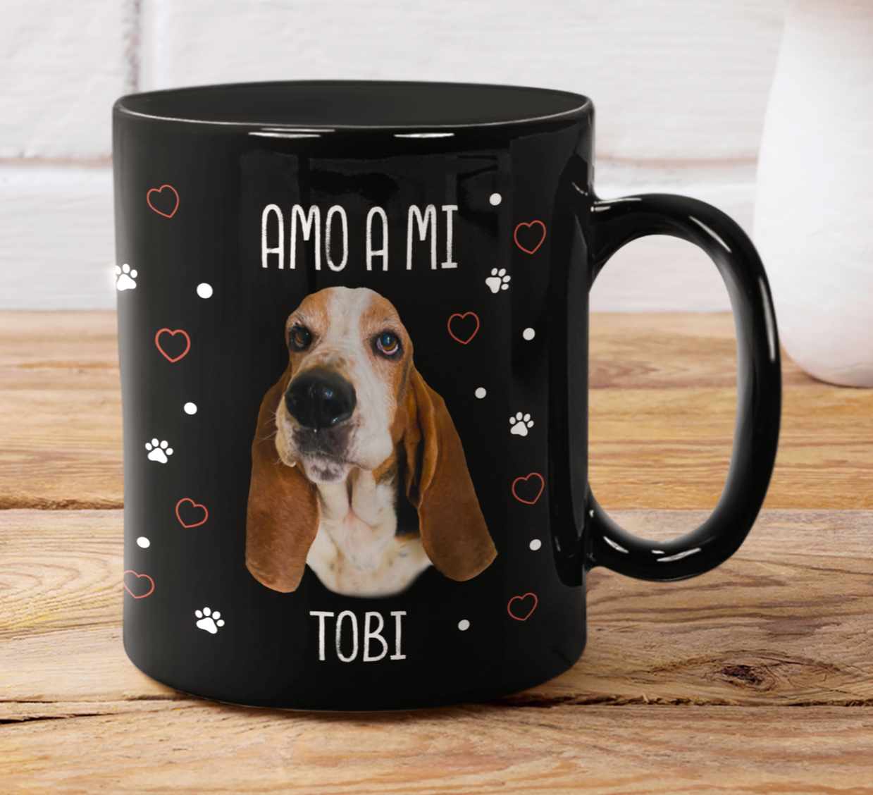 Taza Amo a mi Perro Personalizado con Foto y Nombre - Tazas de Perros - Taza Negra de 11 oz 