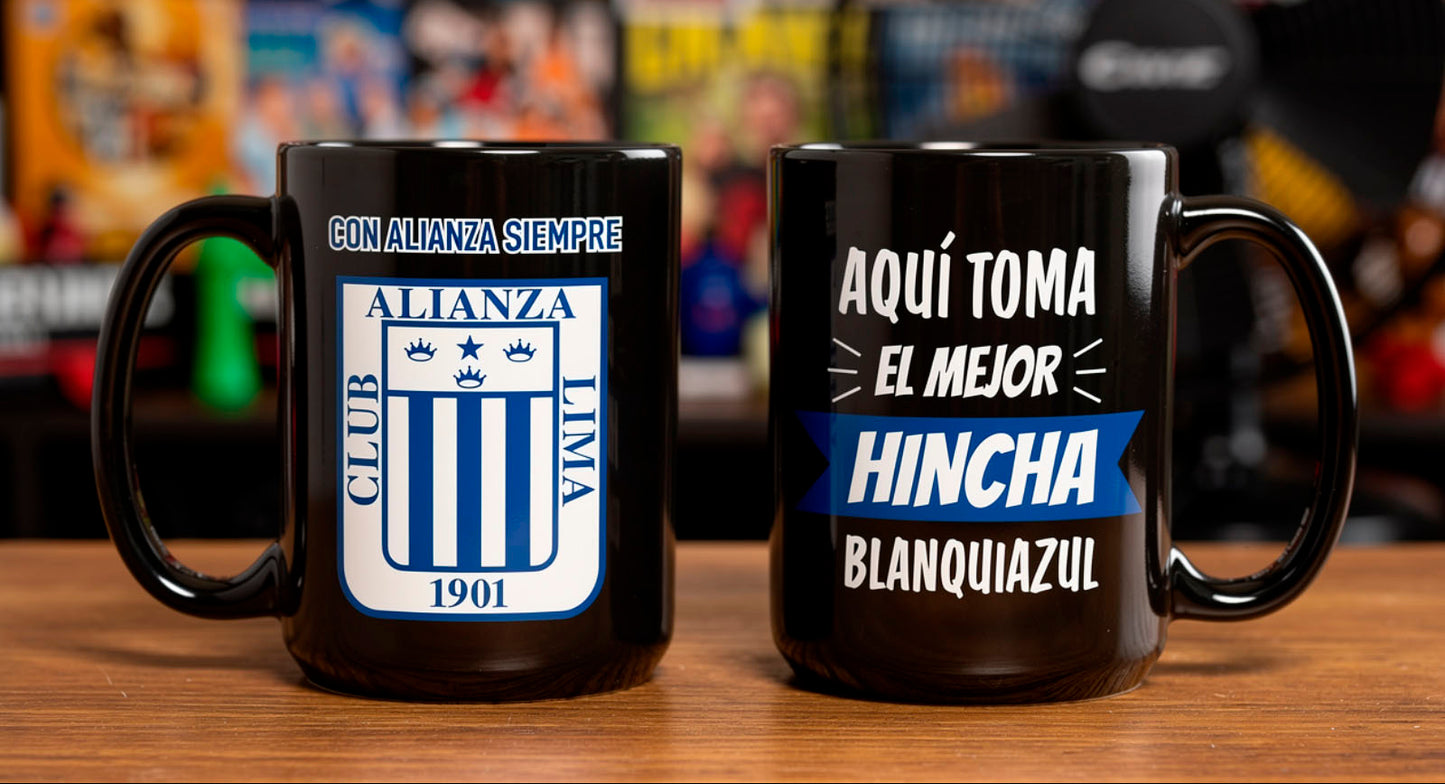 Taza Aquí Toma el Mejor Hincha Blanquiazul | Taza Alianza Lima Taza Negra de 15 oz