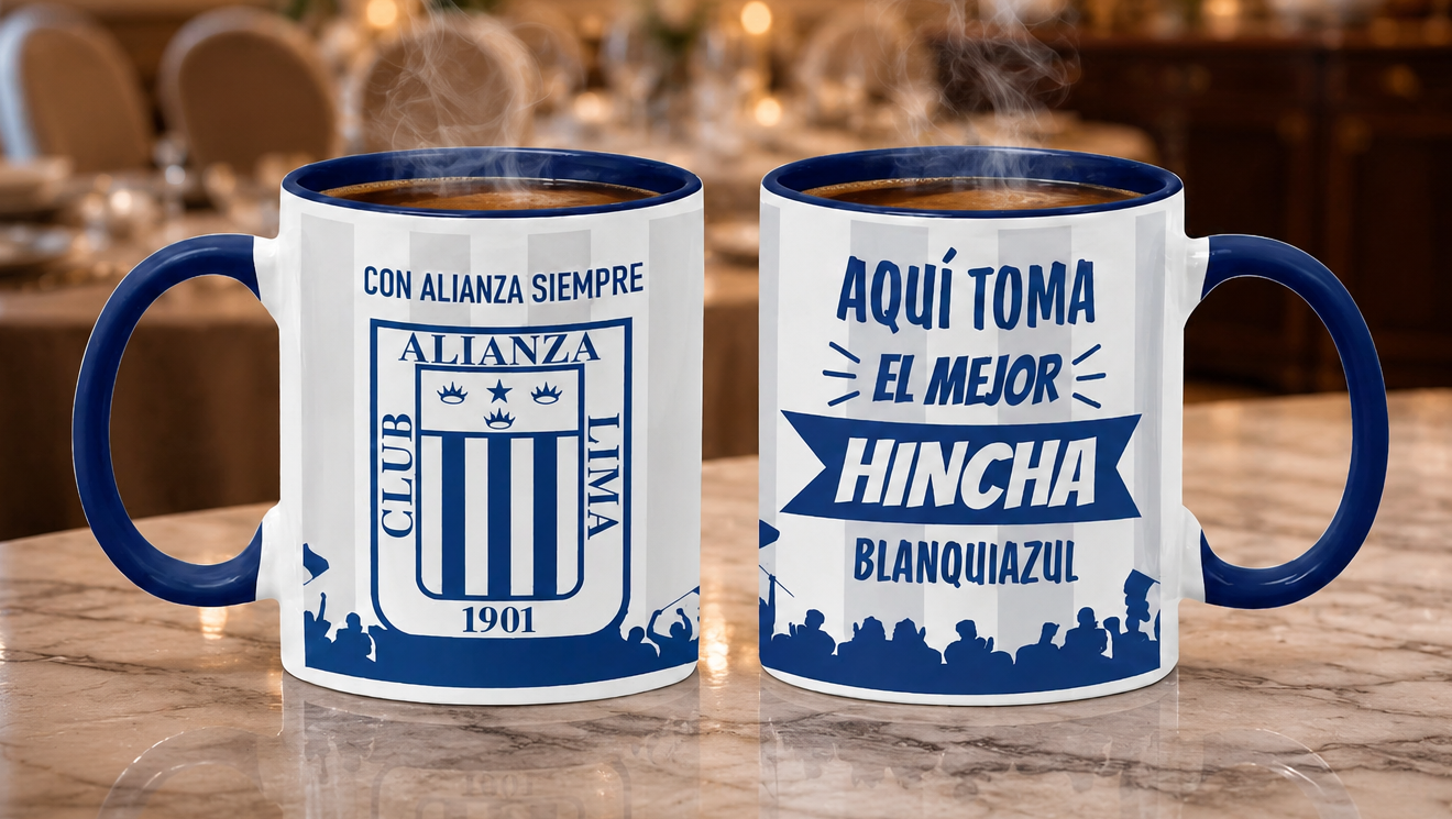 Taza Aquí Toma el Mejor Hincha Blanquiazul | Taza Alianza Lima - Taza Blanca y Azul 11 oz